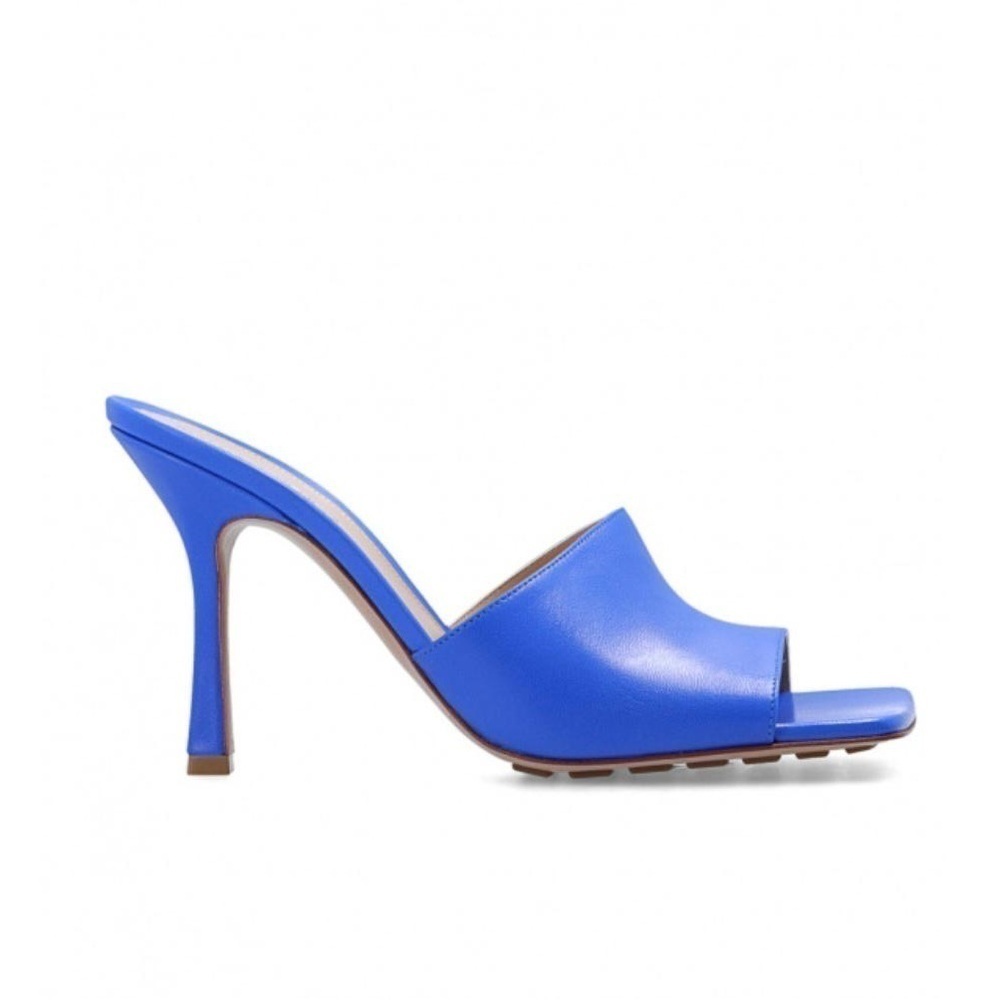 Bottega Veneta F20 Stretch Mule Heeled Sandals in Blue Leather - NWT